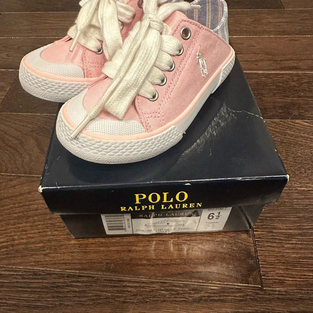 Polo by Ralph Lauren pink blue Henley stripe Callie toddler size 6.5 sneakers
